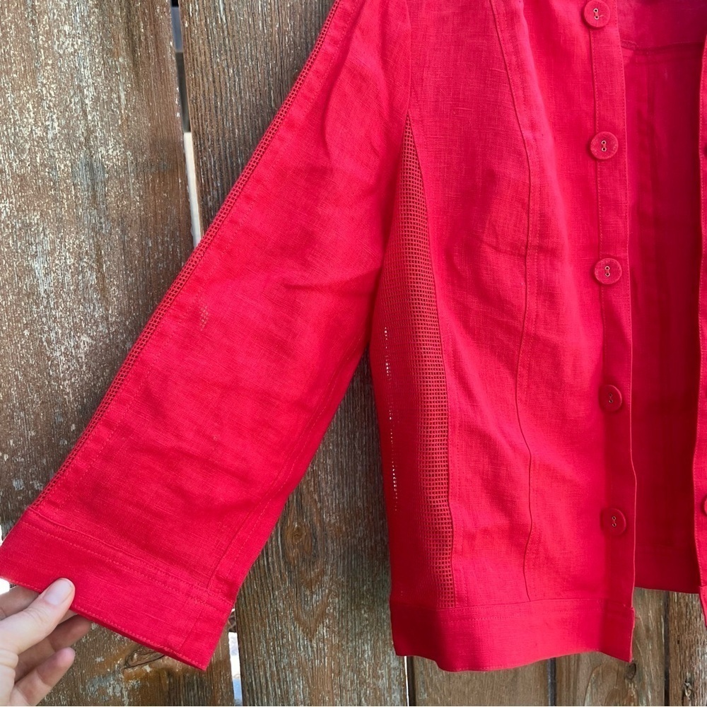 MULTIPLES Women’s Red Linen Open Front Lightweight Jacket Blazer Size Small - Picture 4 of 12